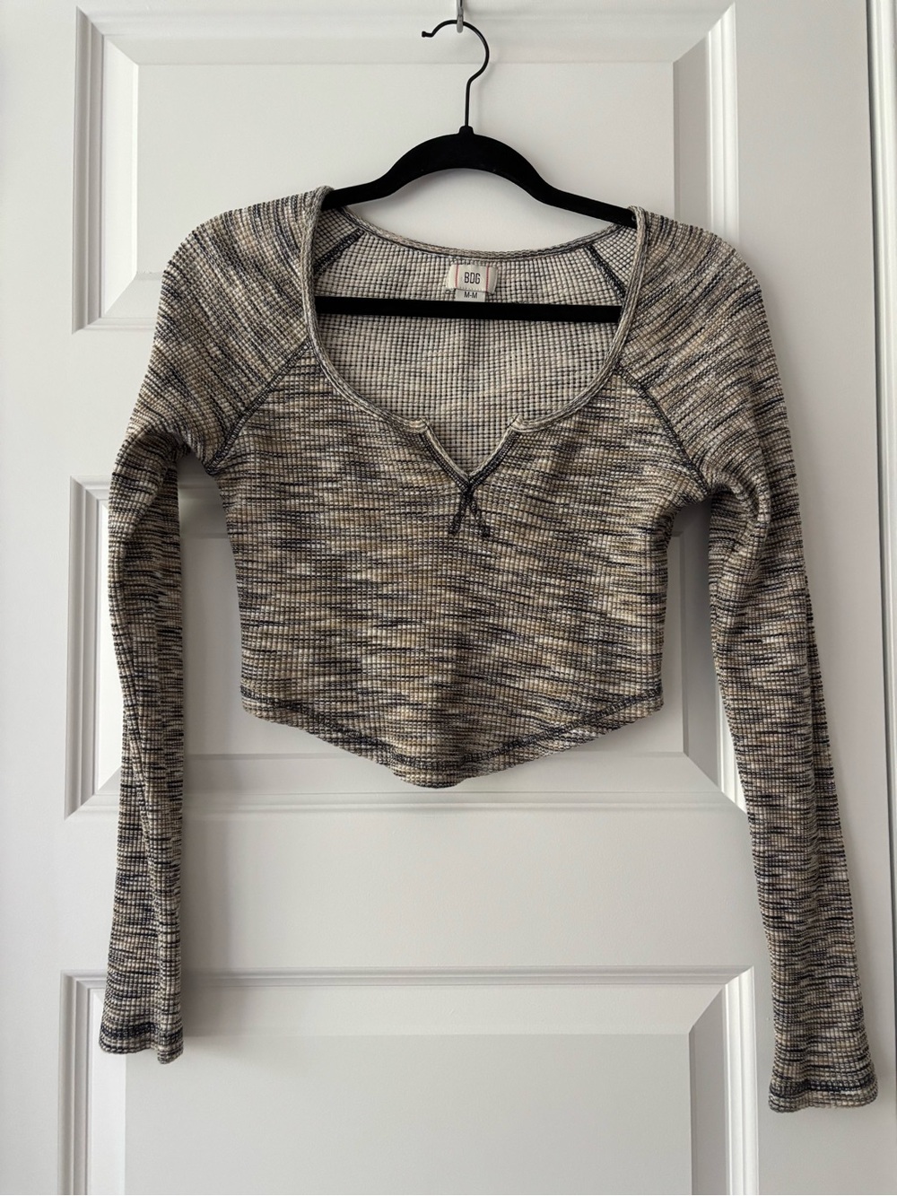 Urban Outfitters BDG Long Sleeve Cropped Thermal Top - Neutral Multi M